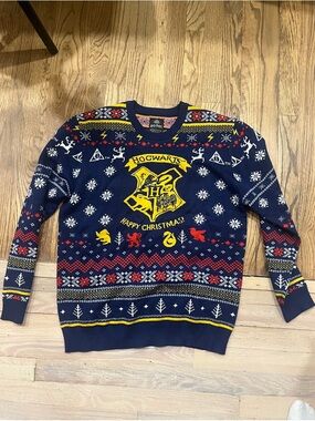 Harry Potter Navy Hogwarts Crest Holiday Crewneck Sweater